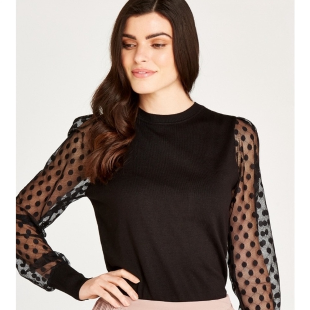 Apricot mesh knit polka dot sweater XS